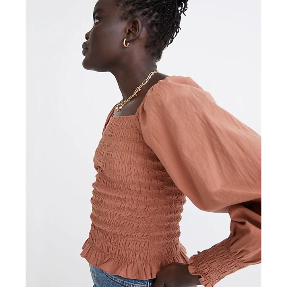 Madewell Lucie Bubble Sleeve Smocked Top Size XL Burnt Umber Style NC843 - Picture 16 of 16